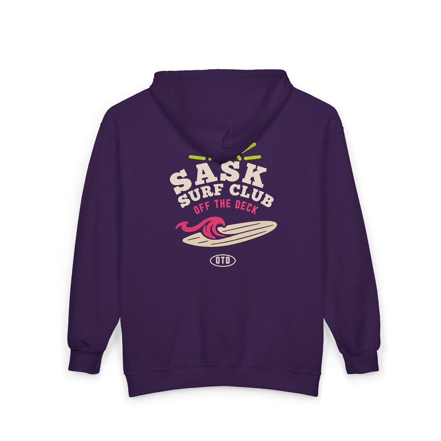 Sask Surf Club Zip Hoodie – Retro Beach Surfboard Design