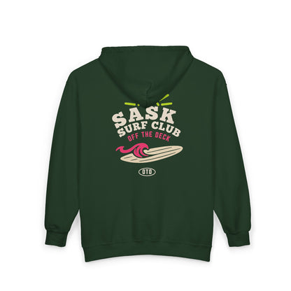 Sask Surf Club Zip Hoodie – Retro Beach Surfboard Design