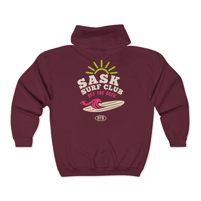 Sask Surf Club Zip Hoodie – Retro Beach Surfboard Design