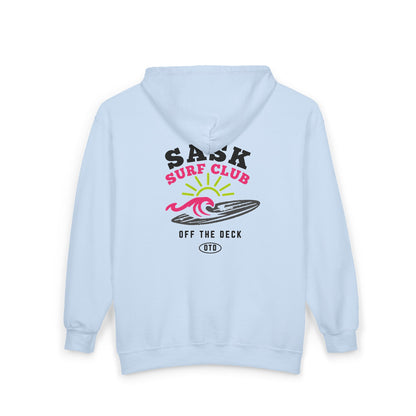 Sask Surf Club Zip Hoodie — 'Off The Deck' Retro Surf Graphic
