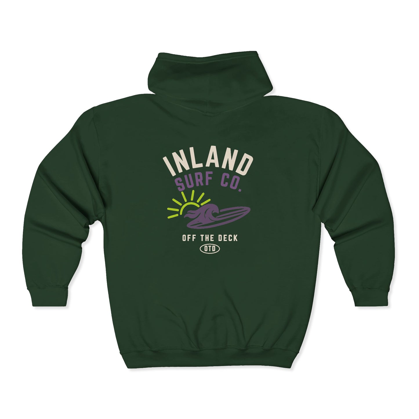 Inland Surf Co. Zip Hoodie – Retro Beach Surfboard Design