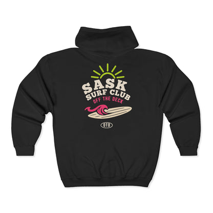 Sask Surf Club Zip Hoodie – Retro Beach Surfboard Design