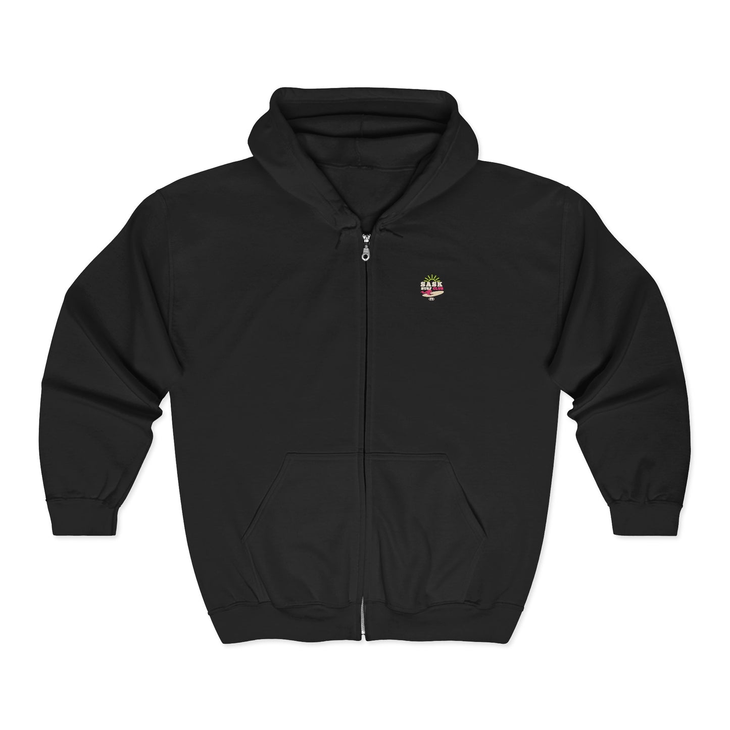 Sask Surf Club Zip Hoodie – Retro Beach Surfboard Design