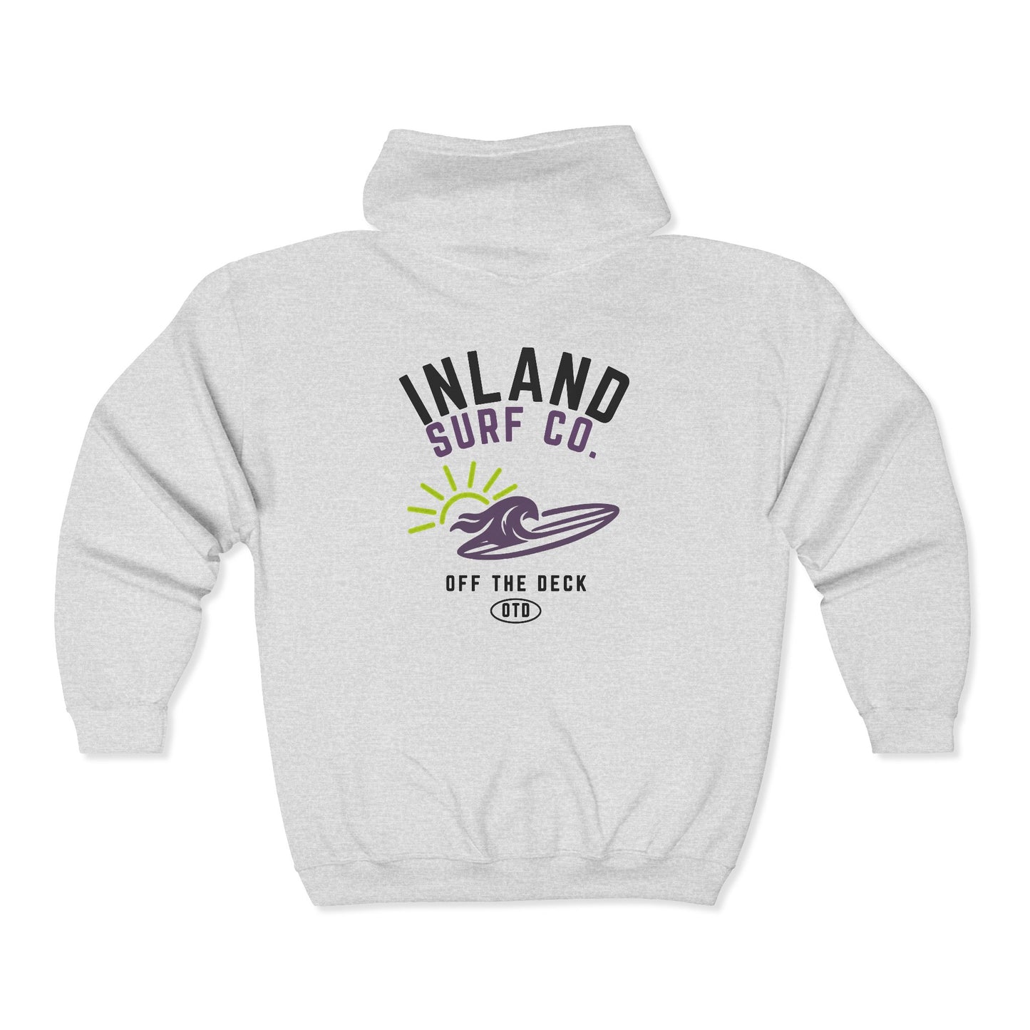 Inland Surf Co. Zip Hoodie — 'Off The Deck' Retro Surf Graphic