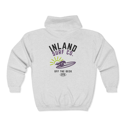 Inland Surf Co. Zip Hoodie — 'Off The Deck' Retro Surf Graphic