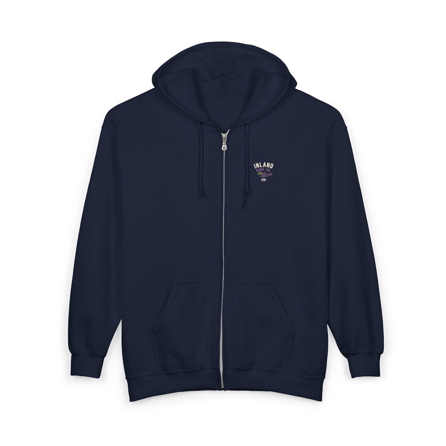 Inland Surf Co. Zip Hoodie – Retro Beach Surfboard Design