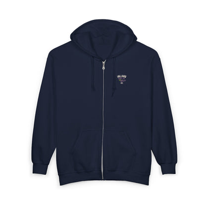 Inland Surf Co. Zip Hoodie – Retro Beach Surfboard Design