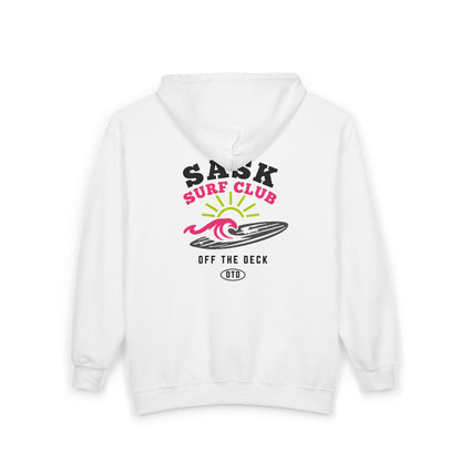 Sask Surf Club Zip Hoodie — 'Off The Deck' Retro Surf Graphic
