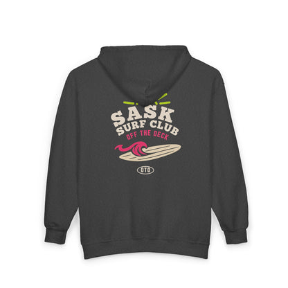 Sask Surf Club Zip Hoodie – Retro Beach Surfboard Design