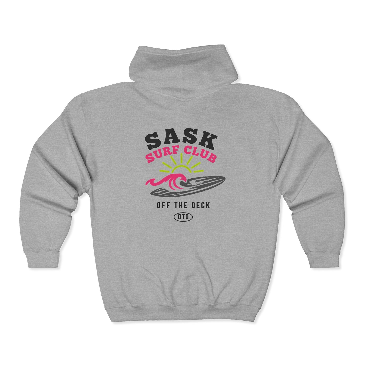 Sask Surf Club Zip Hoodie — 'Off The Deck' Retro Surf Graphic
