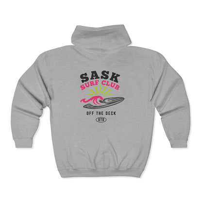 Sask Surf Club Zip Hoodie — 'Off The Deck' Retro Surf Graphic