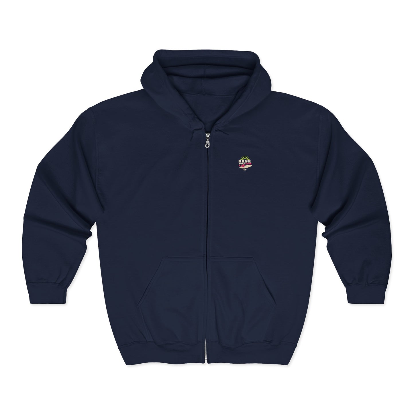 Sask Surf Club Zip Hoodie – Retro Beach Surfboard Design