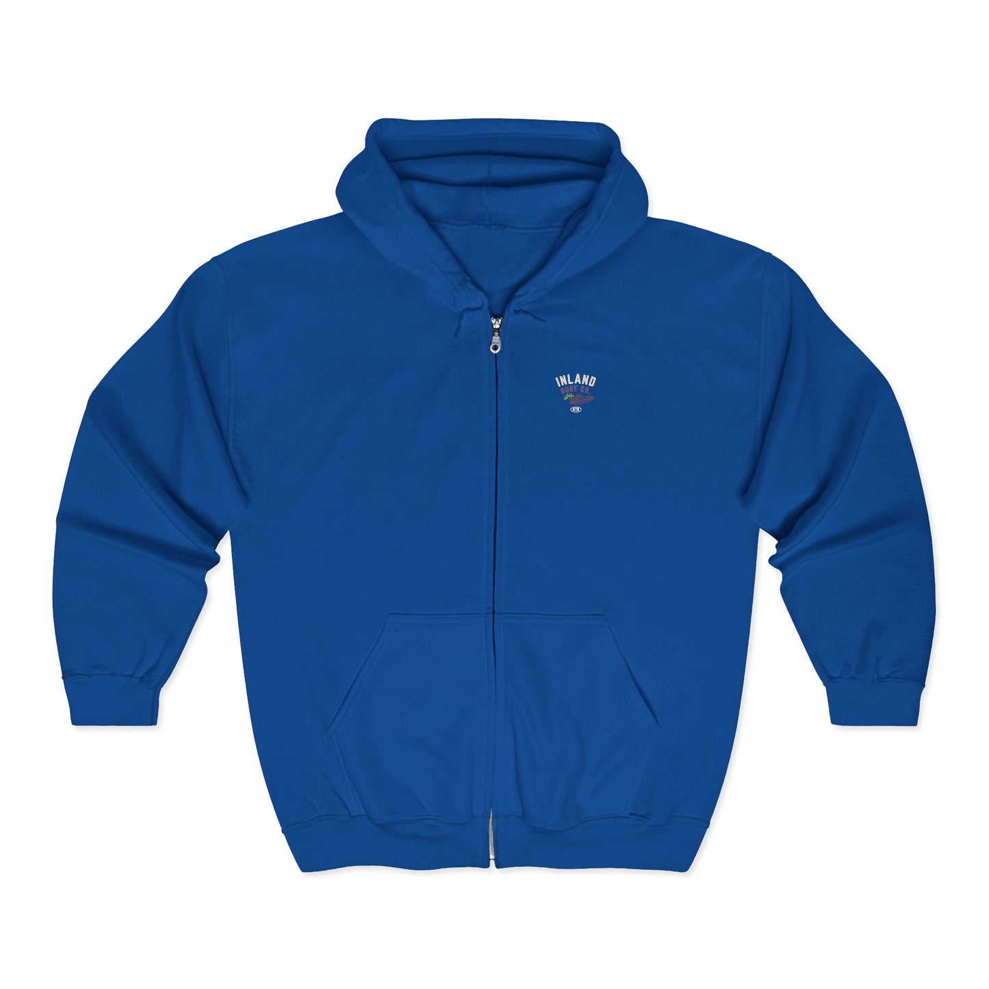 Inland Surf Co. Zip Hoodie – Retro Beach Surfboard Design