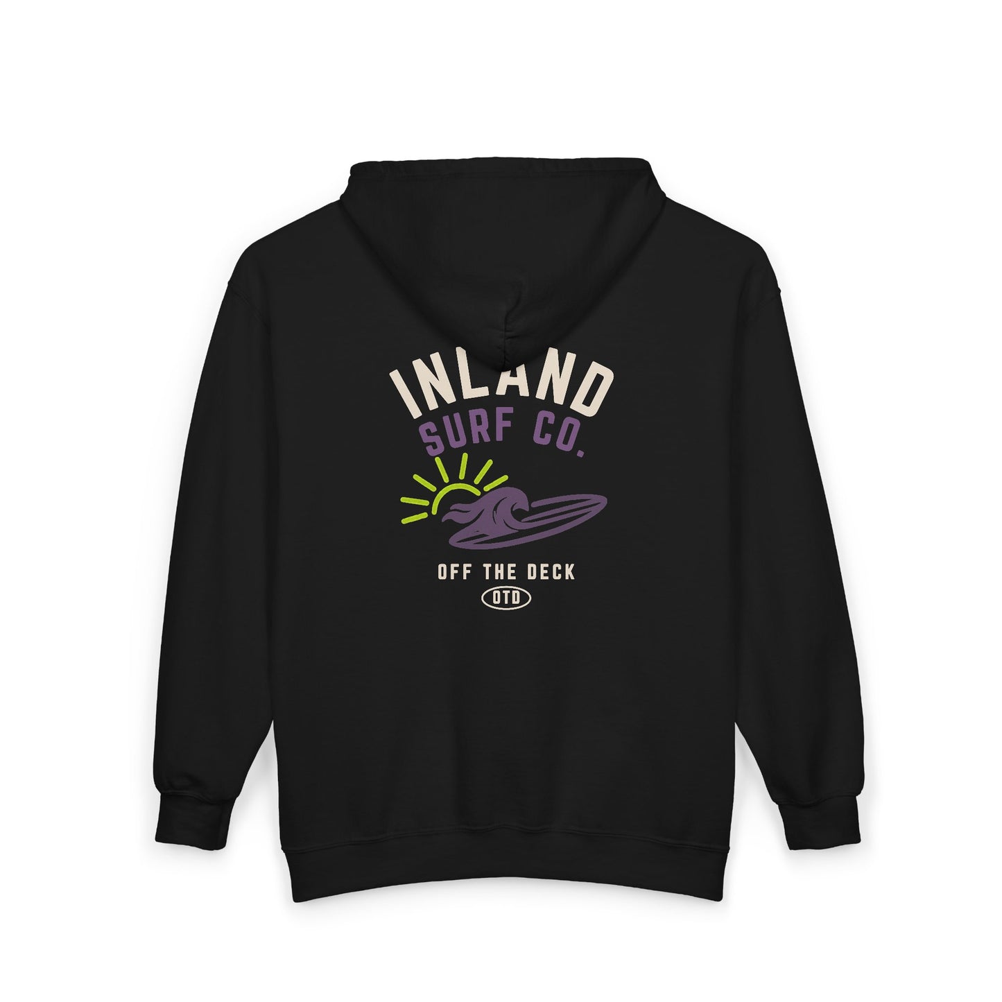 Inland Surf Co. Zip Hoodie – Retro Beach Surfboard Design