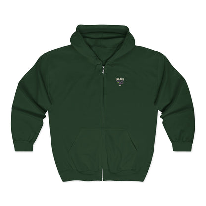 Inland Surf Co. Zip Hoodie – Retro Beach Surfboard Design