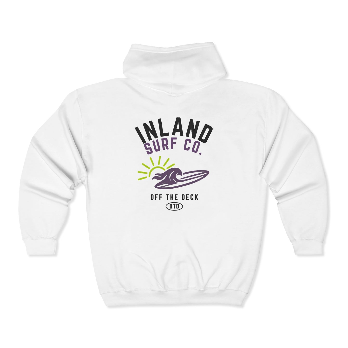 Inland Surf Co. Zip Hoodie — 'Off The Deck' Retro Surf Graphic