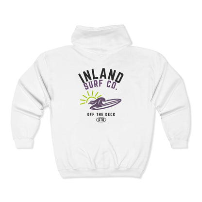 Inland Surf Co. Zip Hoodie — 'Off The Deck' Retro Surf Graphic