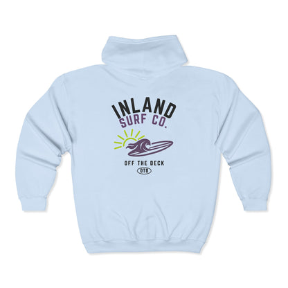 Inland Surf Co. Zip Hoodie — 'Off The Deck' Retro Surf Graphic