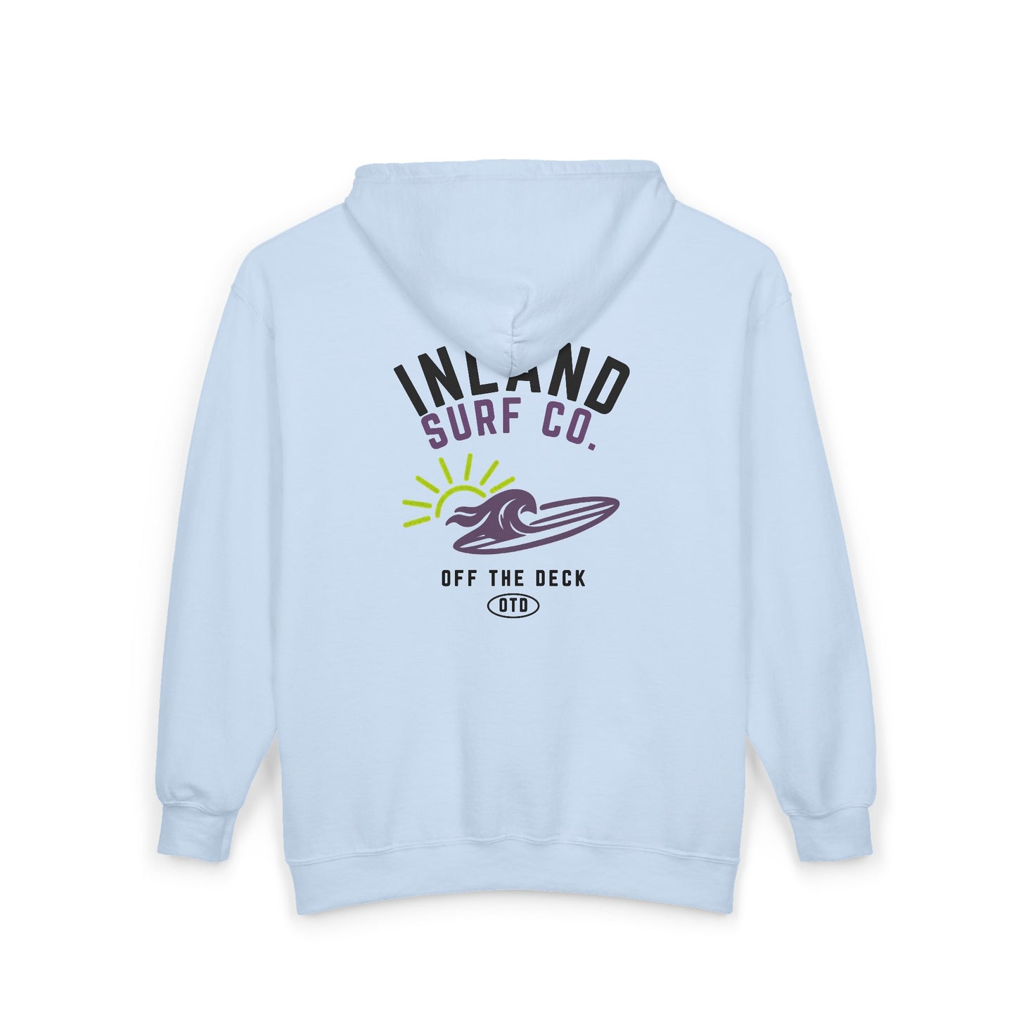 Inland Surf Co. Zip Hoodie — 'Off The Deck' Retro Surf Graphic
