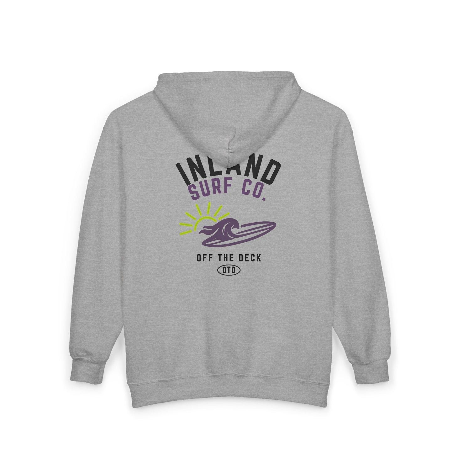 Inland Surf Co. Zip Hoodie — 'Off The Deck' Retro Surf Graphic