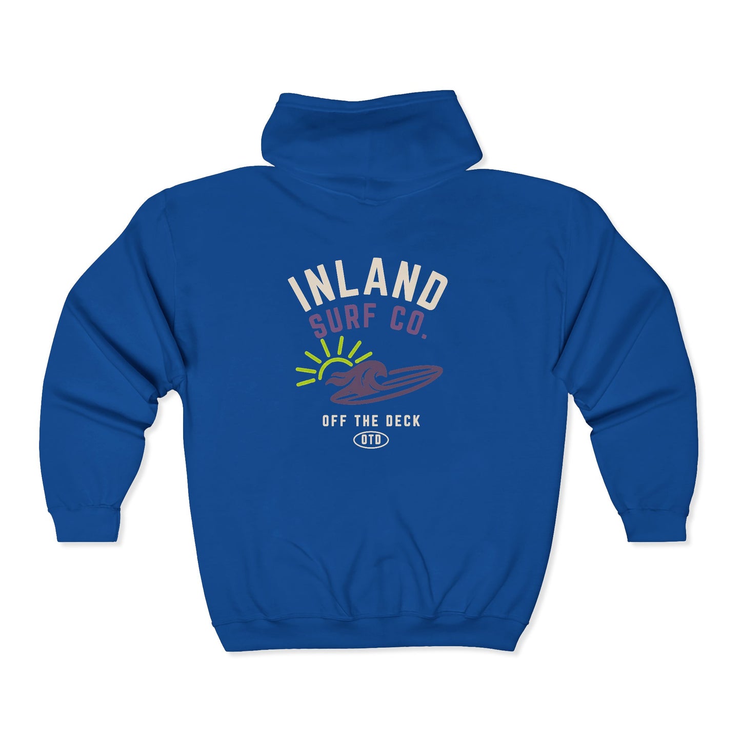 Inland Surf Co. Zip Hoodie – Retro Beach Surfboard Design