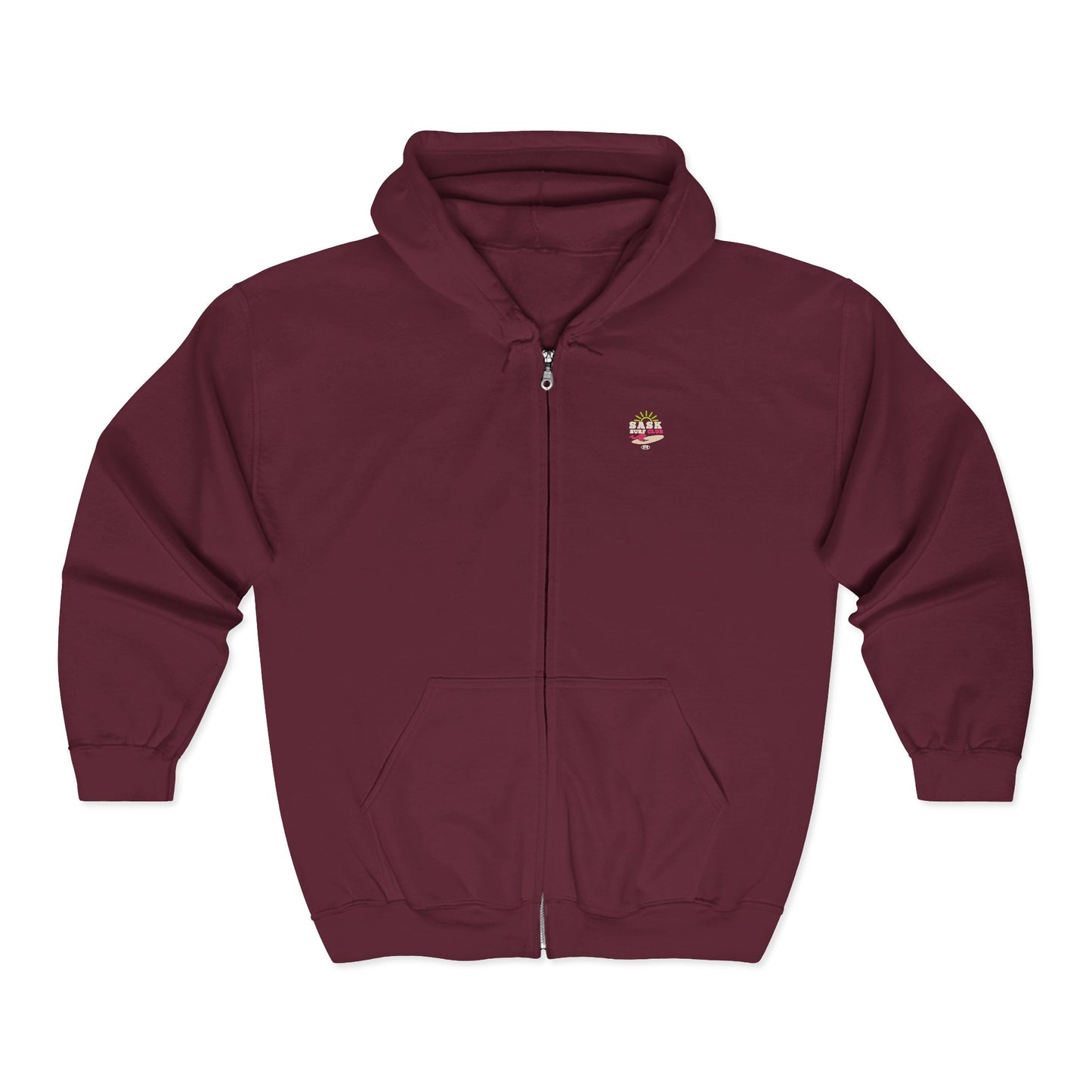 Sask Surf Club Zip Hoodie – Retro Beach Surfboard Design
