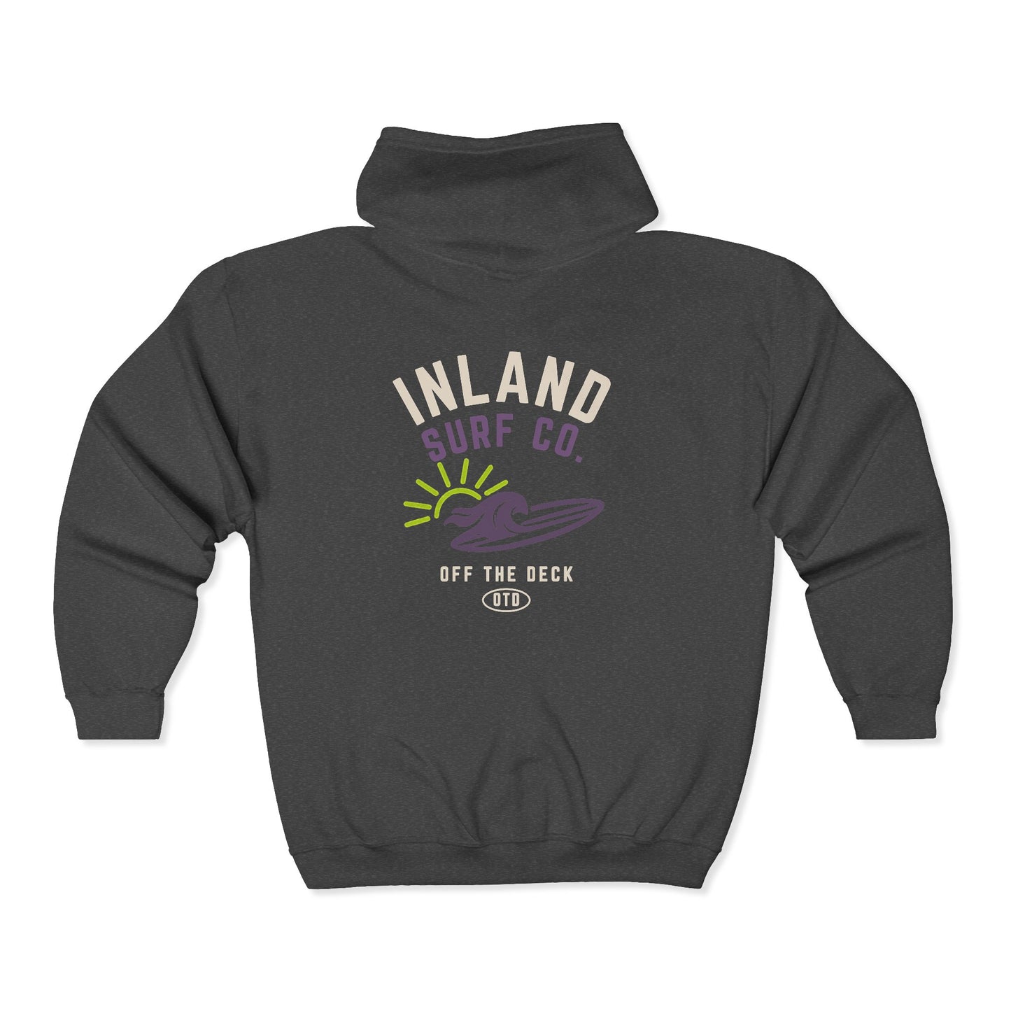 Inland Surf Co. Zip Hoodie – Retro Beach Surfboard Design