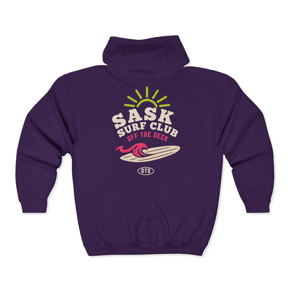 Sask Surf Club Zip Hoodie – Retro Beach Surfboard Design