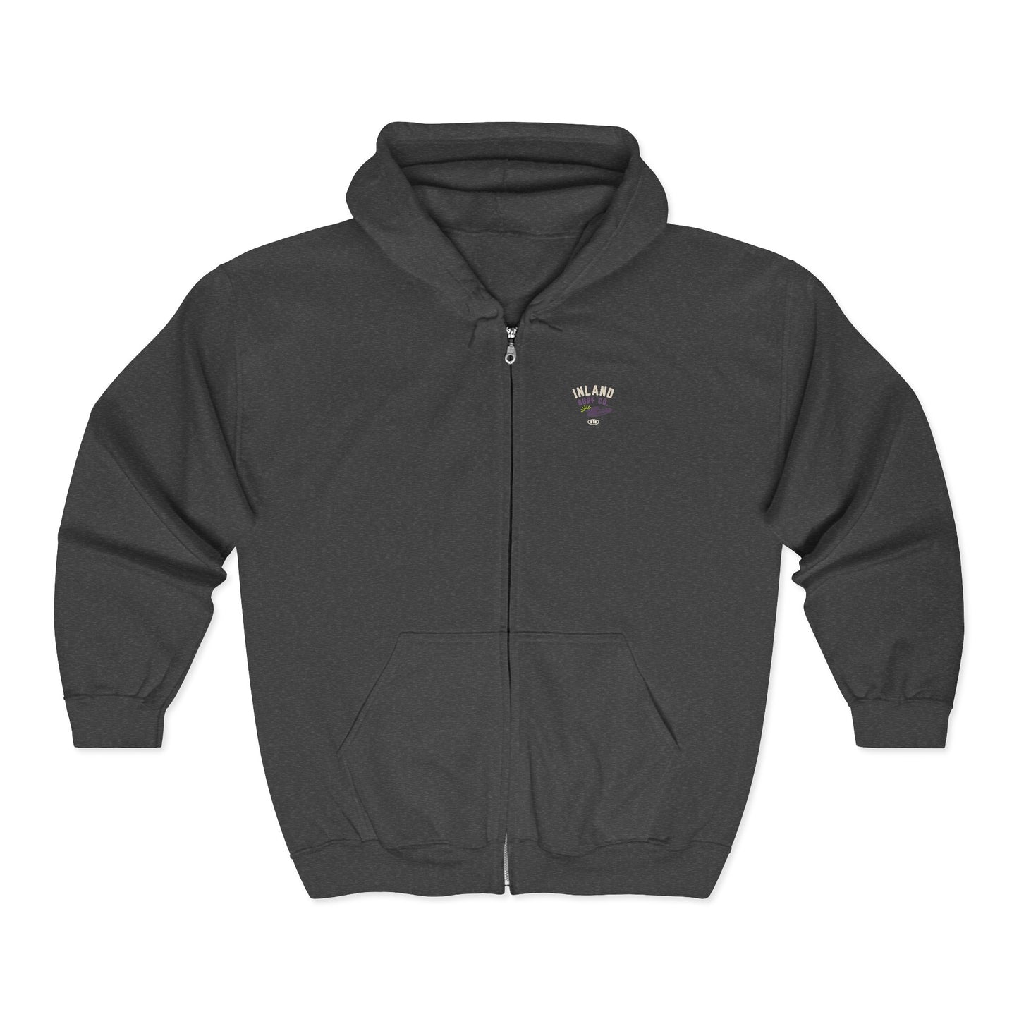 Inland Surf Co. Zip Hoodie – Retro Beach Surfboard Design