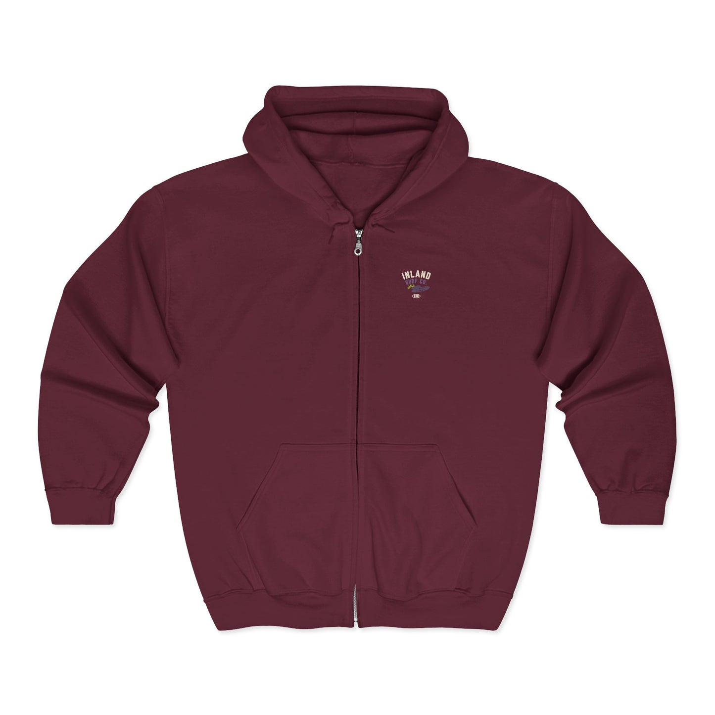 Inland Surf Co. Zip Hoodie – Retro Beach Surfboard Design