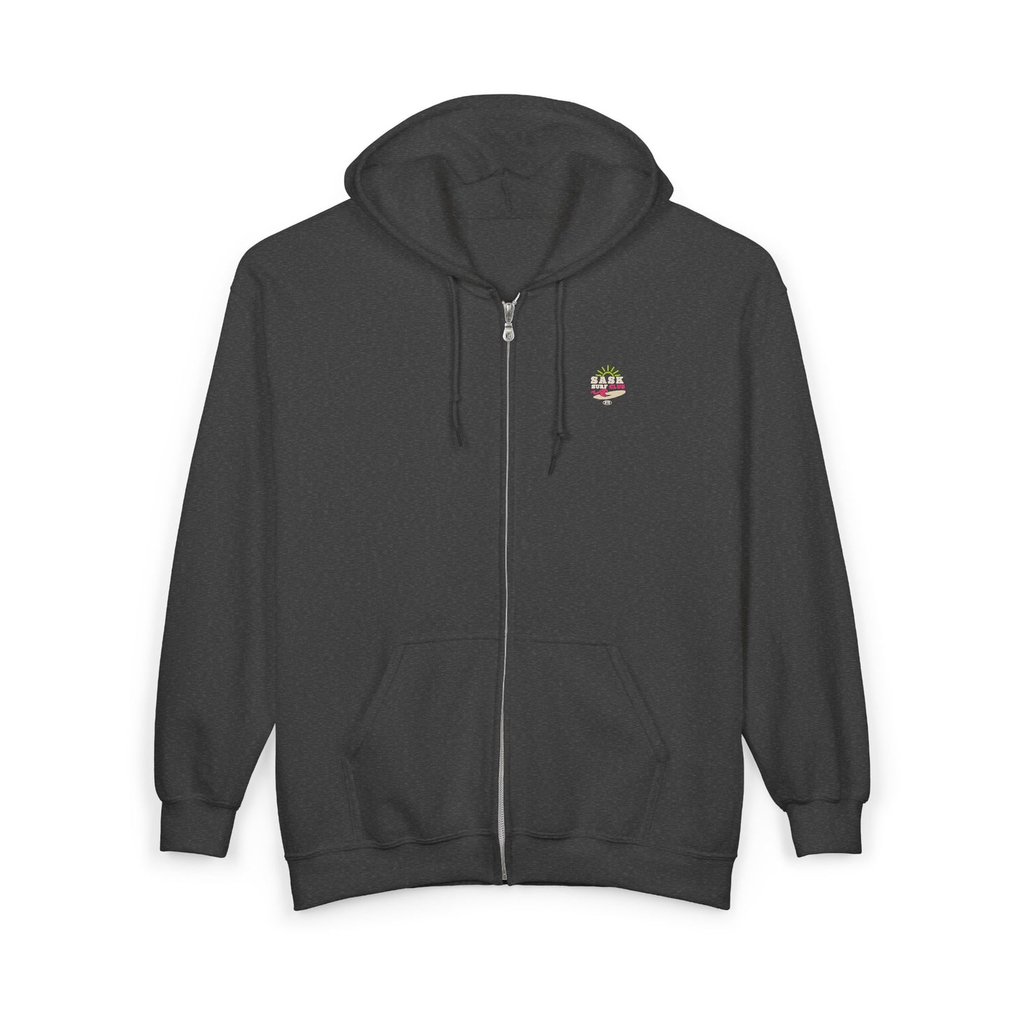 Sask Surf Club Zip Hoodie – Retro Beach Surfboard Design