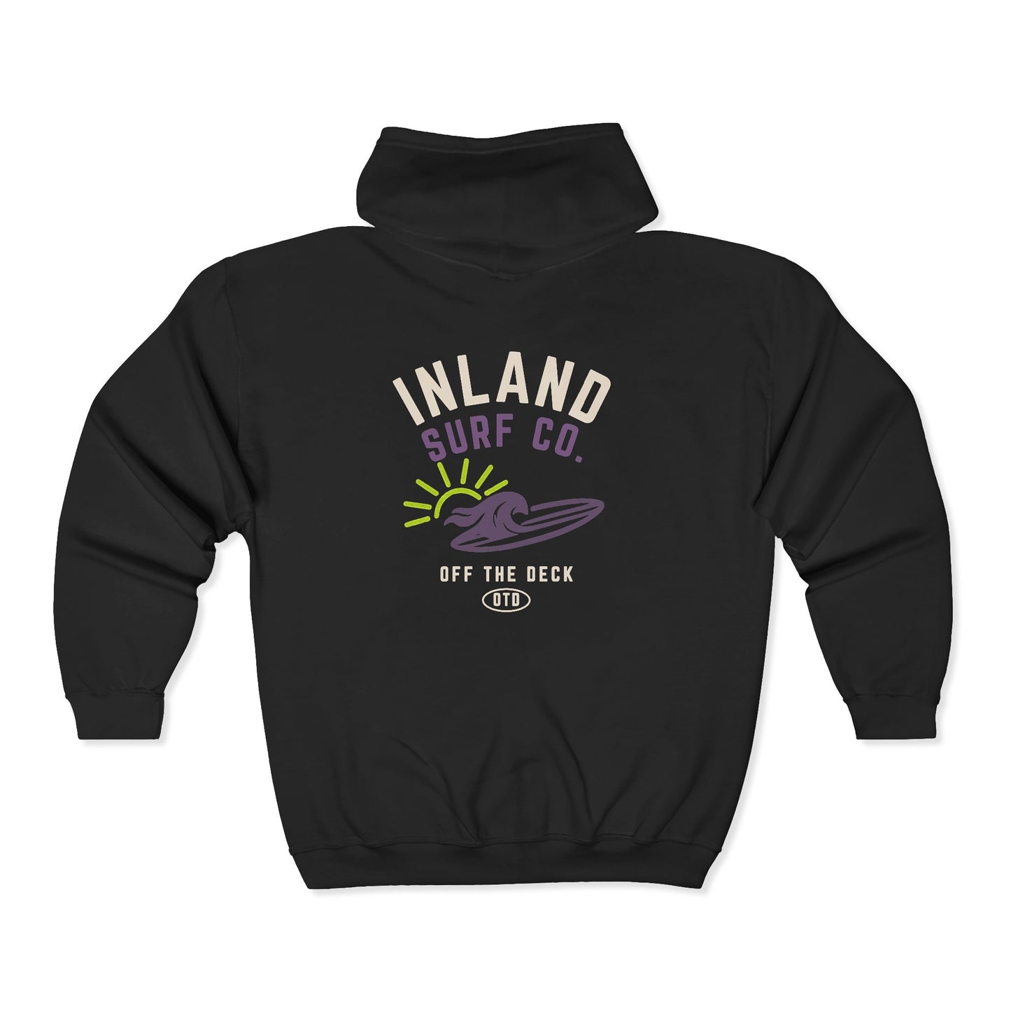 Inland Surf Co. Zip Hoodie – Retro Beach Surfboard Design