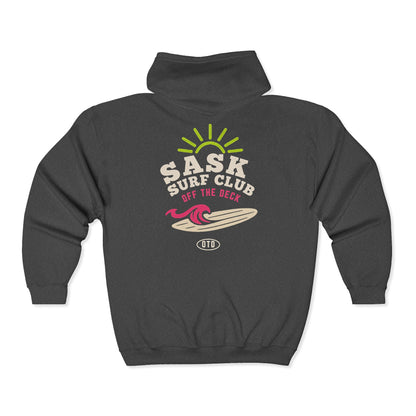Sask Surf Club Zip Hoodie – Retro Beach Surfboard Design
