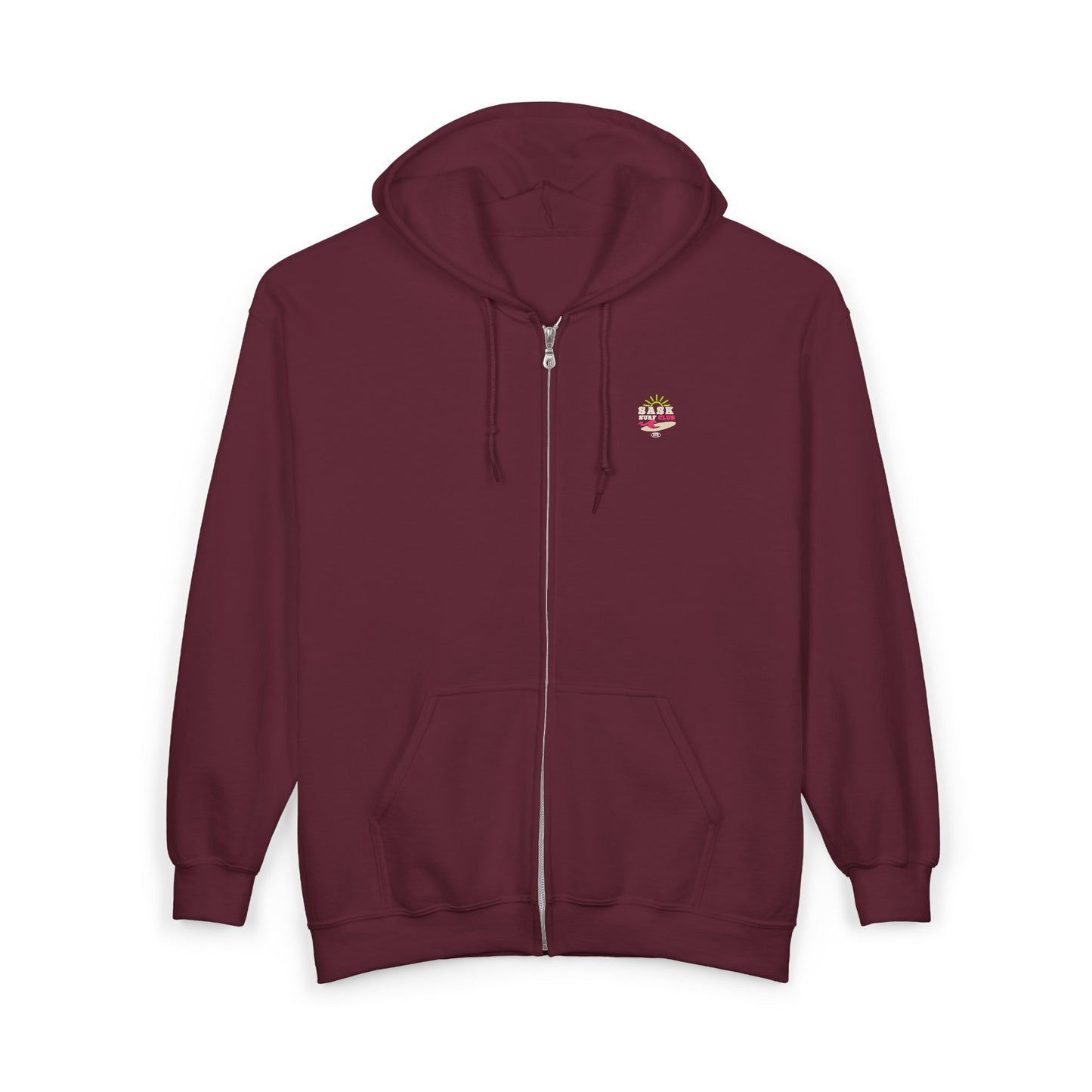 Sask Surf Club Zip Hoodie – Retro Beach Surfboard Design