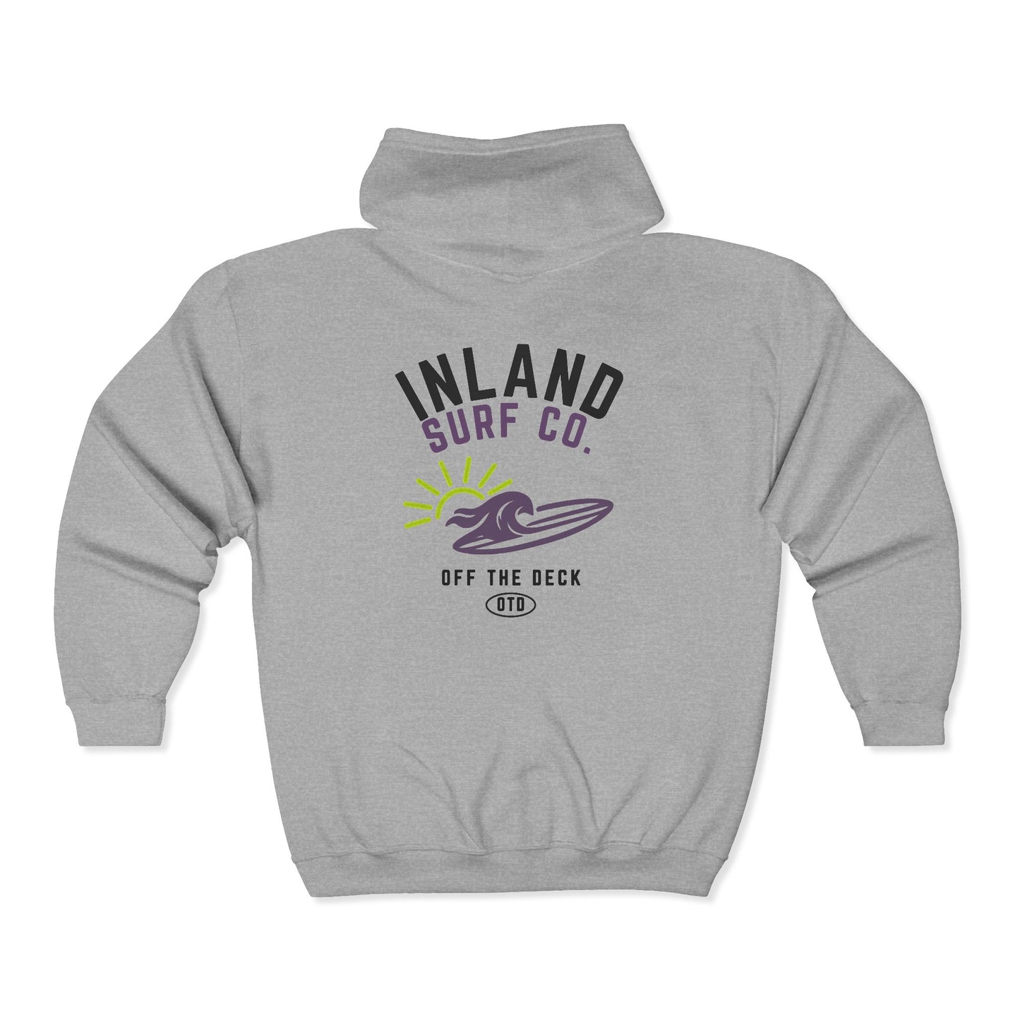 Inland Surf Co. Zip Hoodie — 'Off The Deck' Retro Surf Graphic