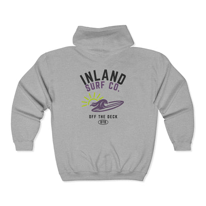 Inland Surf Co. Zip Hoodie — 'Off The Deck' Retro Surf Graphic
