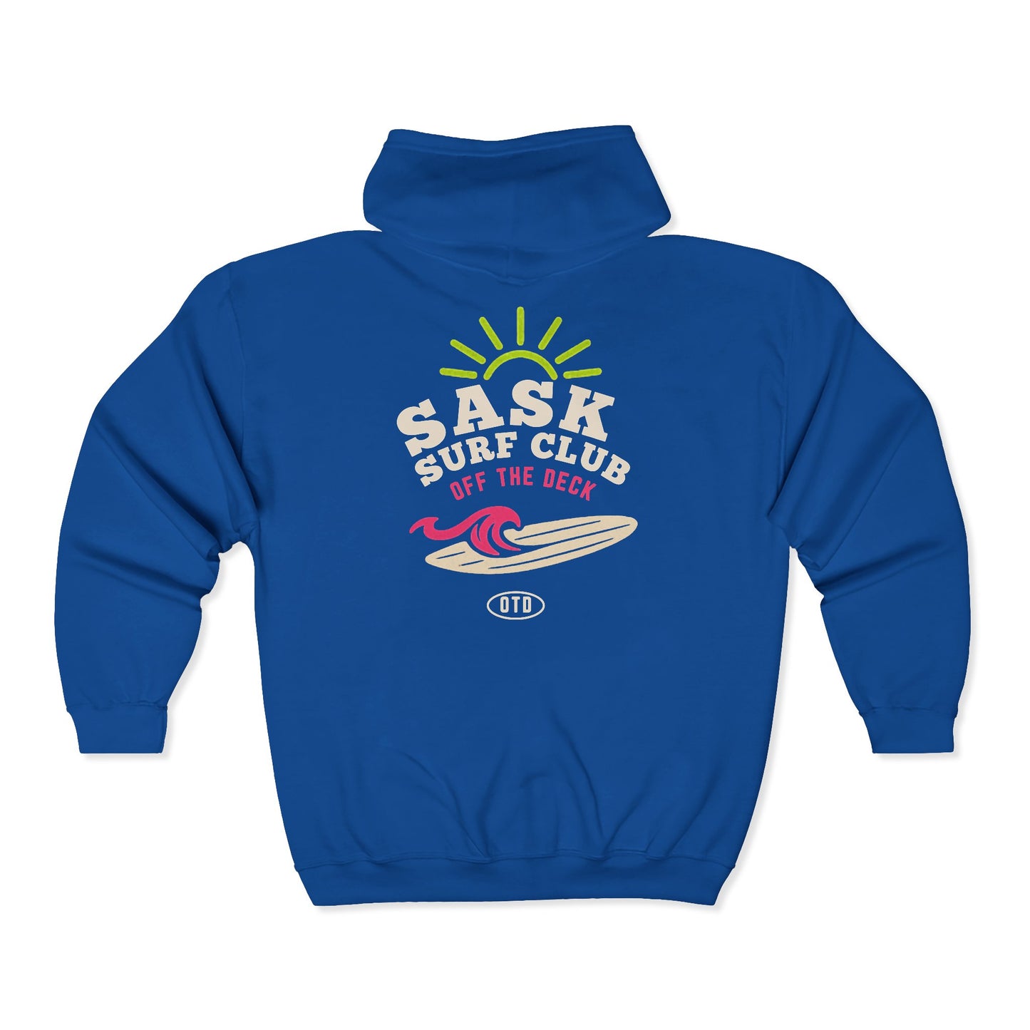 Sask Surf Club Zip Hoodie – Retro Beach Surfboard Design