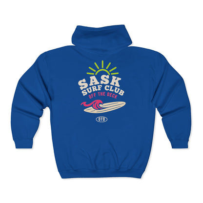 Sask Surf Club Zip Hoodie – Retro Beach Surfboard Design