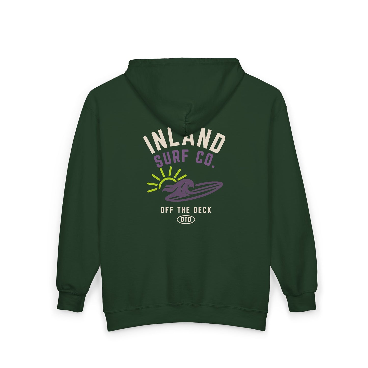 Inland Surf Co. Zip Hoodie – Retro Beach Surfboard Design