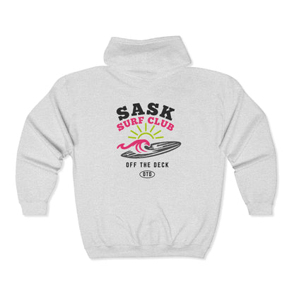 Sask Surf Club Zip Hoodie — 'Off The Deck' Retro Surf Graphic